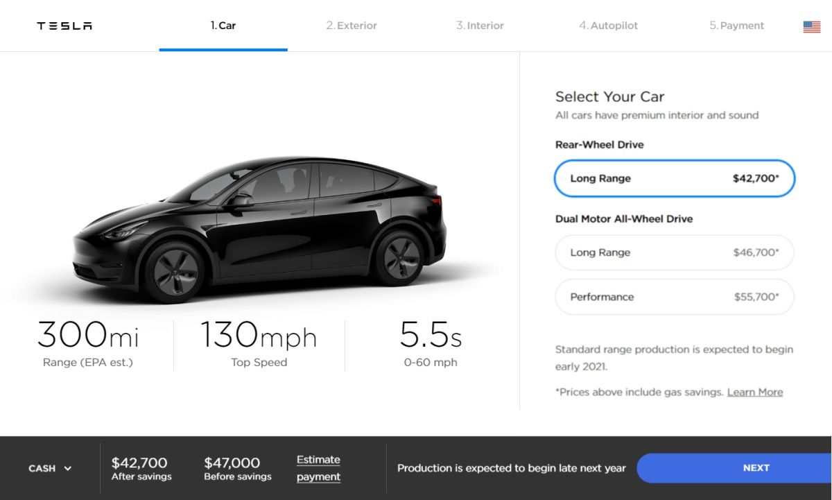 Model Y preorder page
