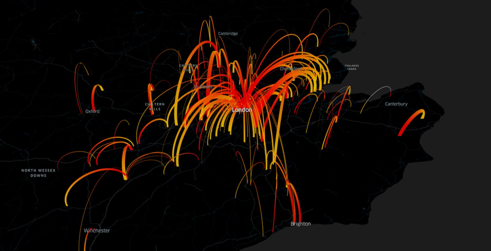 Facebook map indicating the movement of people in the London area