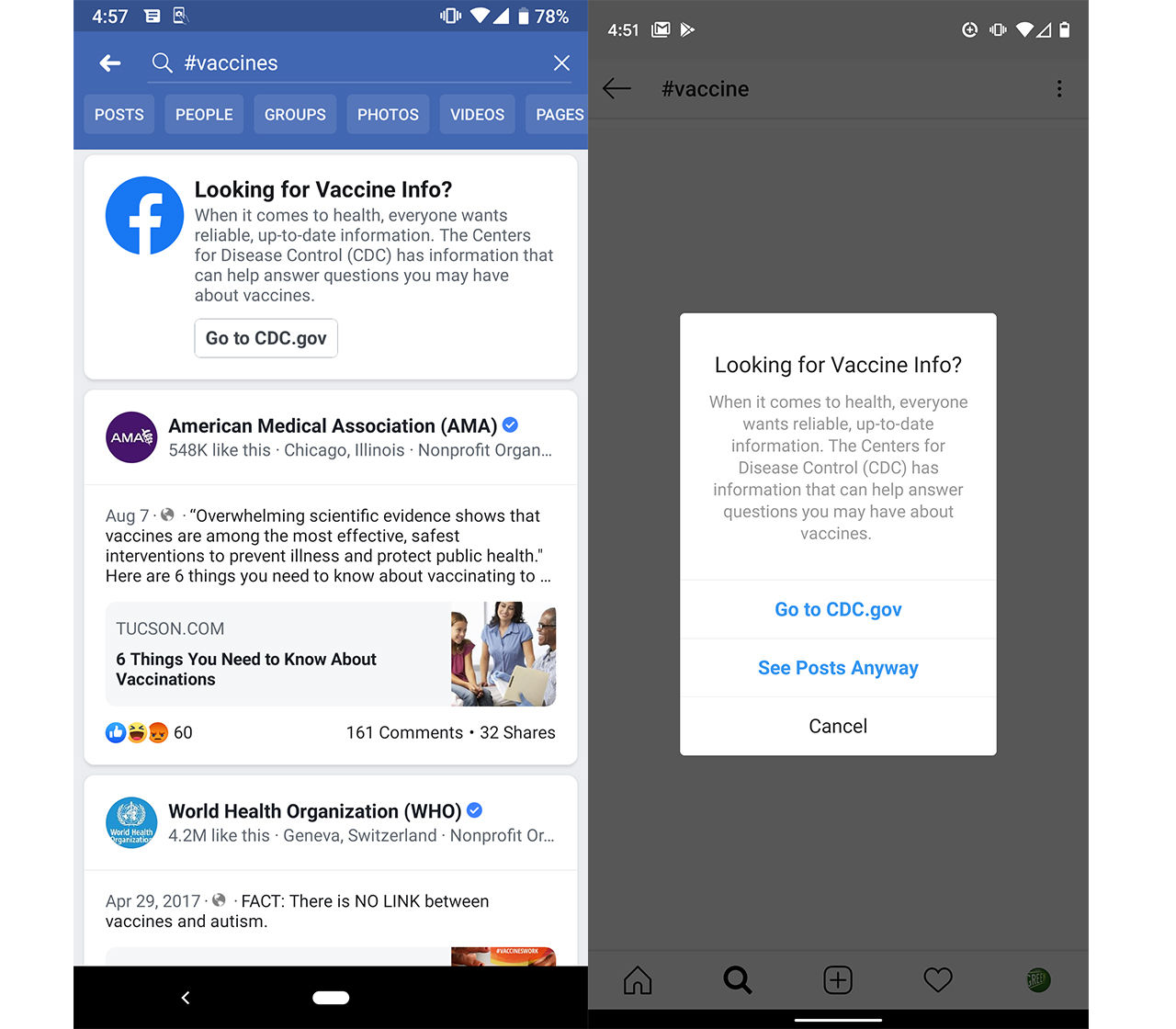 Facebook Vaccine Notifications