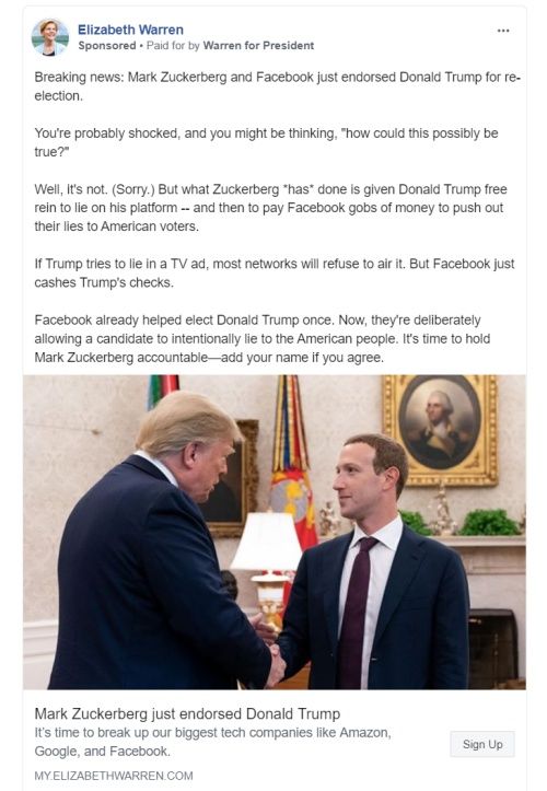 Warren Facebook ad