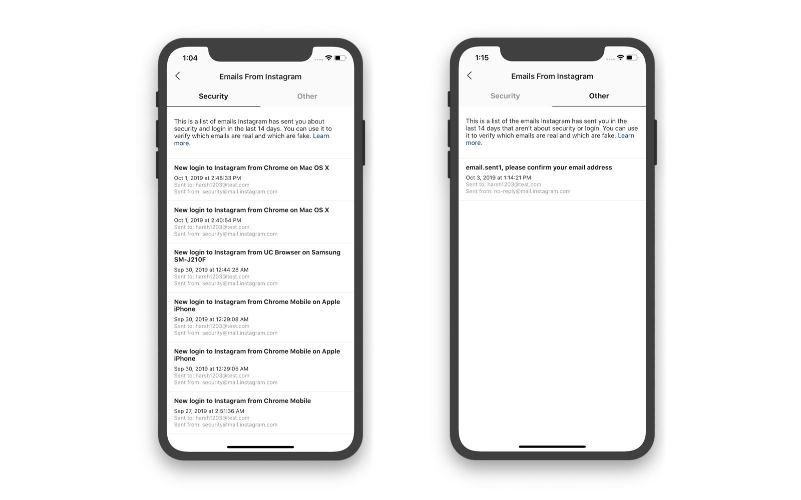 Instagram Email Phishing Security Feature