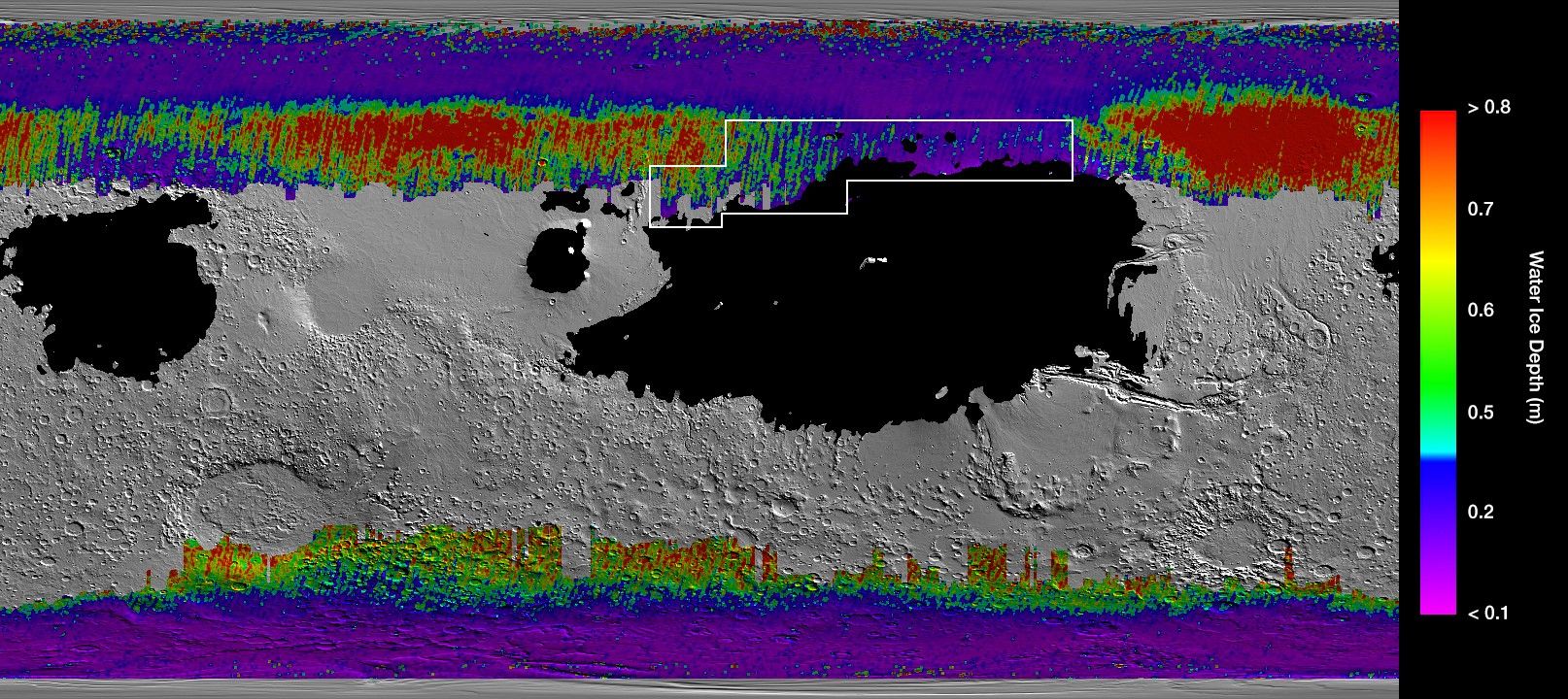 Map of underground water ice on Mars
