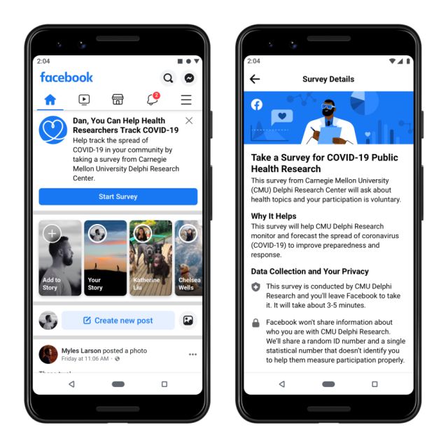 Facebook is working with Carnegie Mellon to survey users about coronavirus symptoms. 
