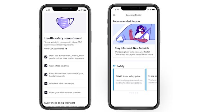 The Lyft app requires all users to promise to keep their faces covered and front seats empty.