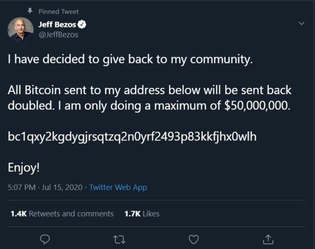 Bezos Twitter hack crypto scam.